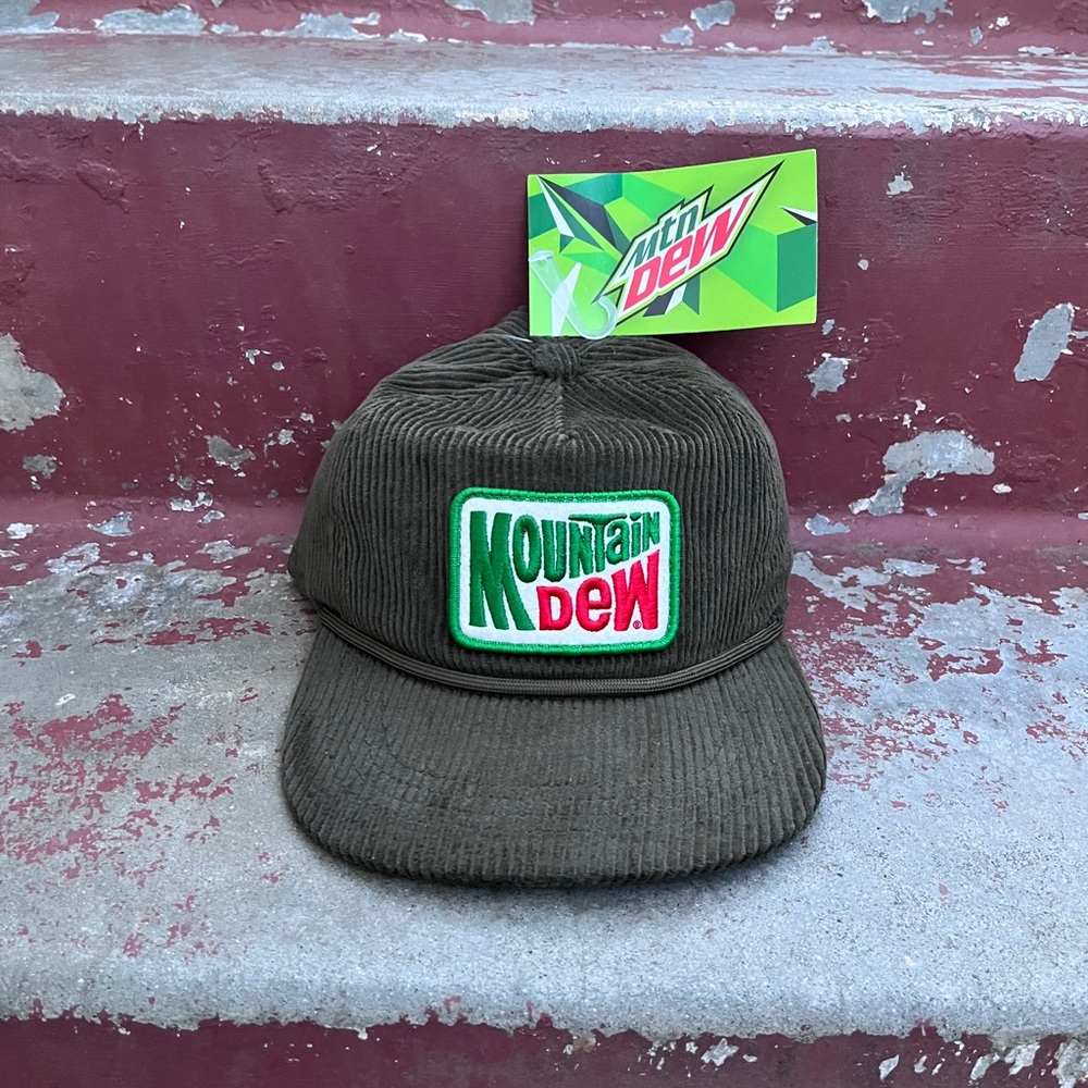 Mountain Dew Corduroy Hat with Embroidered Felt Patch & Flat Bill Snapback Hat